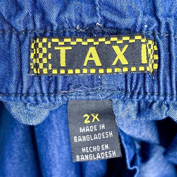 Vintage 90s TAXI 2X High Waisted Paper Bag Blue Chambray Jeans Loose Fit - Picture 5 of 6